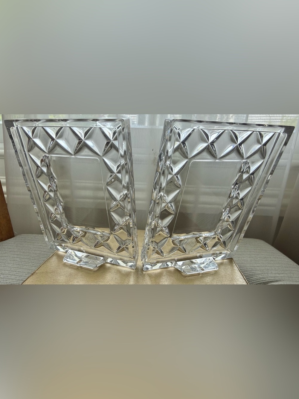 2 small Lenox Clear Crystal Czech Republic Faceted Rectangle Photo Vintage Frame - Picture 5 of 15